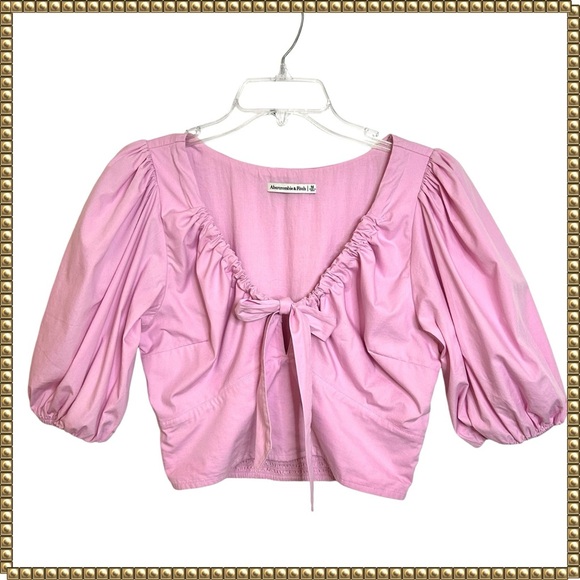 Abercrombie & Fitch Tops - NWOT Abercrombie & Fitch Light Pink Puff Elbow Length Sleeve Tie Neck Top Medium
